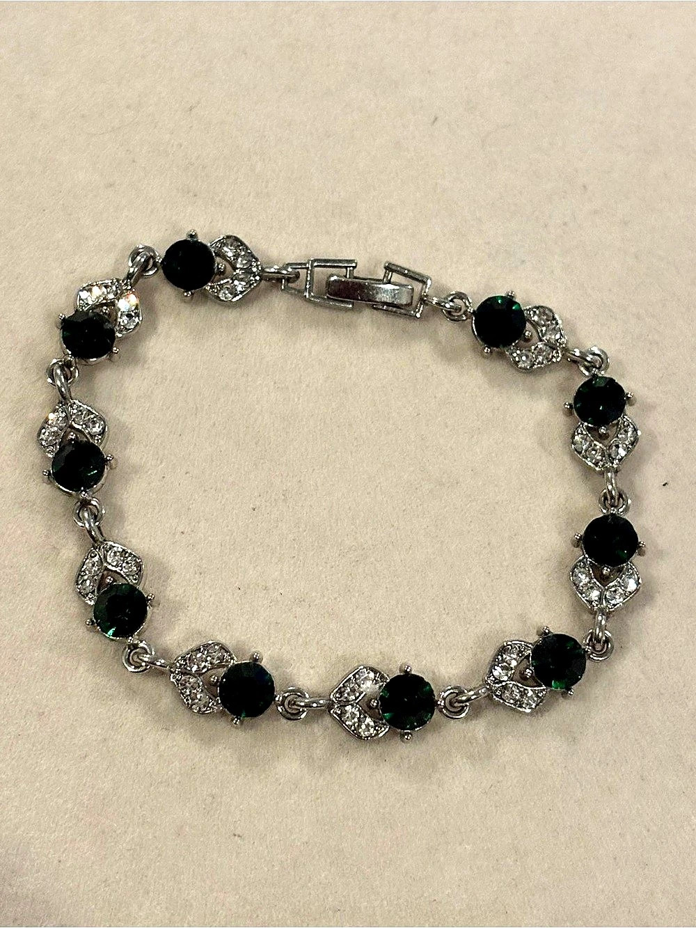 Green & Silver Crystal Link Bracelet